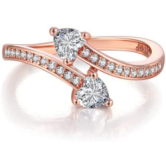 Jewelry - 18K Gold Plated Heart Double Stone Ring Size 7